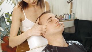 Head Massage for Male Client by Adel Lady Barber