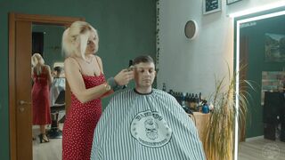 Real Hair Cutting by Kate Lady Barber for Male Client