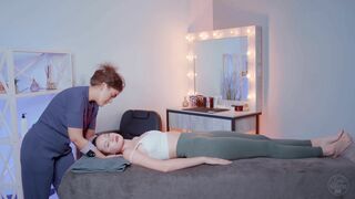 Front Massage on Table by Elle Lady Barber to Sandra Lady Barber