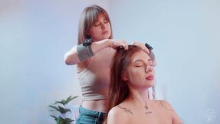 Hair and Scalp Massage by Dana Lady Barber to Sandy