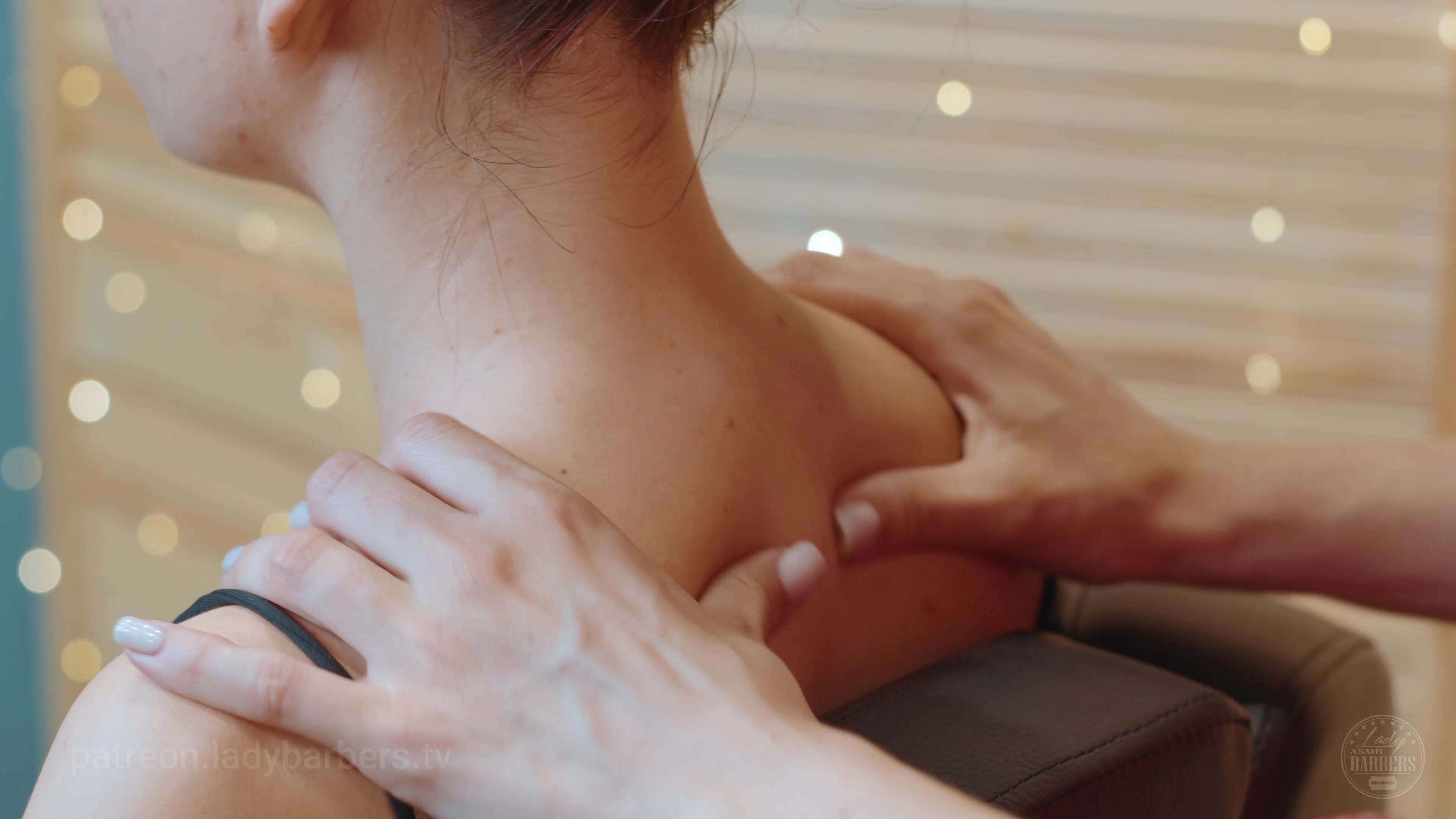Chest Collarbones and Hands Massage with Cream by Adel Lady Barber to Jul