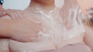 Four Hands Shoulders Neck and Hands Lady Barber Massage by Sandra and Sandy