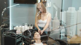 Head Washing and Scalp Pealing by OLga Lady Barber to Daria M