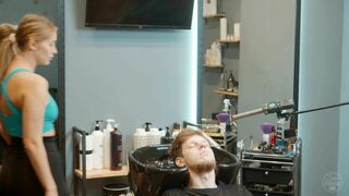 Relaxing Haircut by Olga Lady Barber to Real Male Client