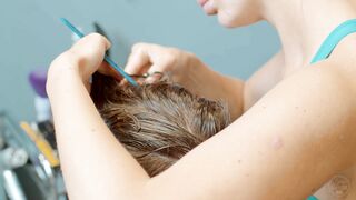 Relaxing Haircut by Olga Lady Barber to Real Male Client