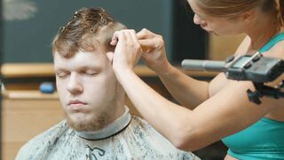 Relaxing Haircut by Olga Lady Barber to Real Male Client