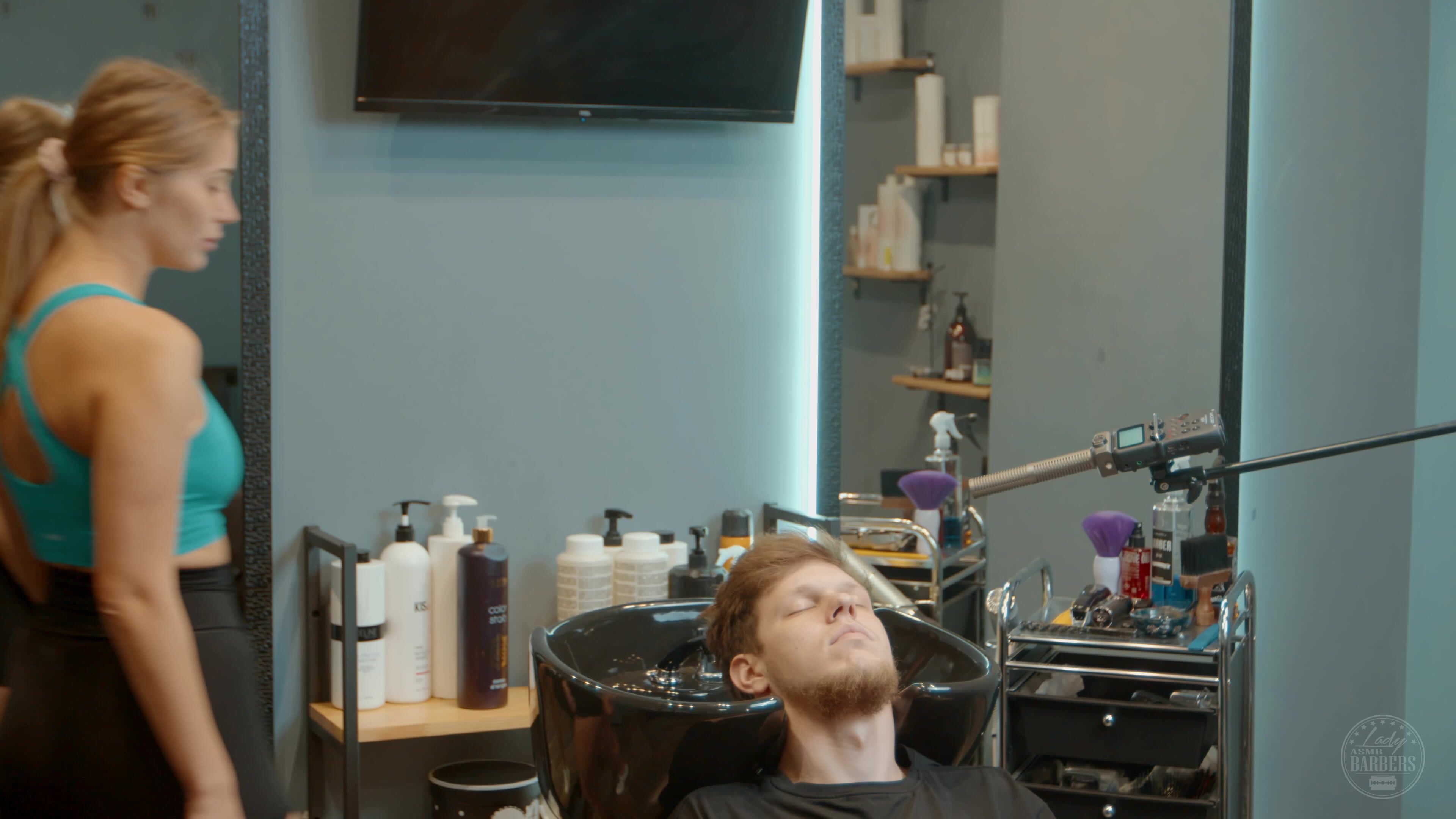 Relaxing Haircut by Olga Lady Barber to Real Male Client