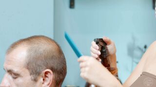 HairCutting and Scrubbing by Olga Lady Barber to Real Male Client