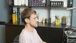 Relaxing Haircutting and hairwashing by Olga to Real Male Client